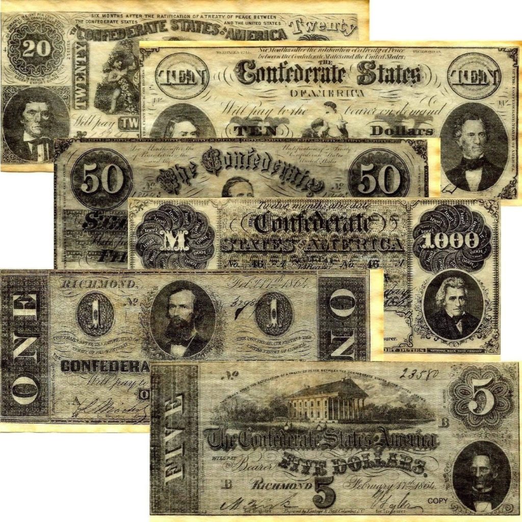 Historical Documents Confederate Currency Set A, B, C,  D