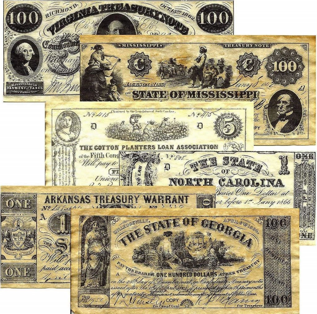 Historical Documents Confederate Currency Set A, B, C,  D